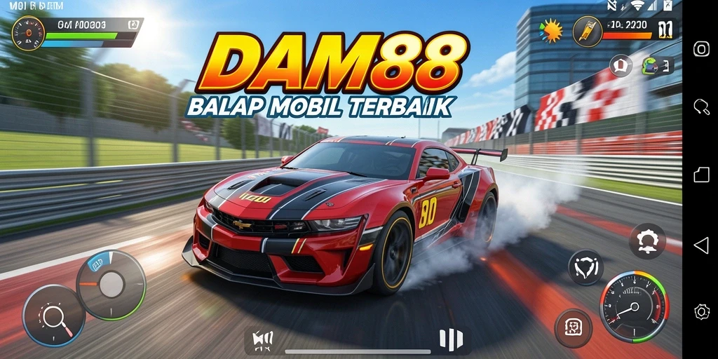 Screenshot game DAM88 dengan aksi balapan yang seru dan menegangkan.