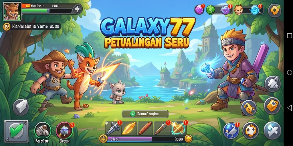 Screenshot gameplay GALAXY77 menampilkan galaksi yang menarik dan dinamis.