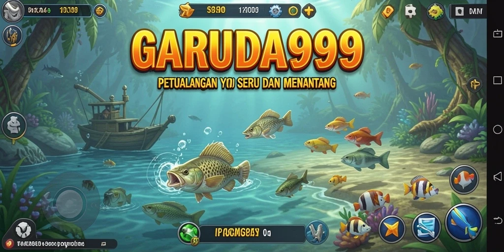 Tampilan gameplay mendebarkan di <strong>GARUDA999</strong> dengan berbagai jenis ikan dan lokasi memancing.