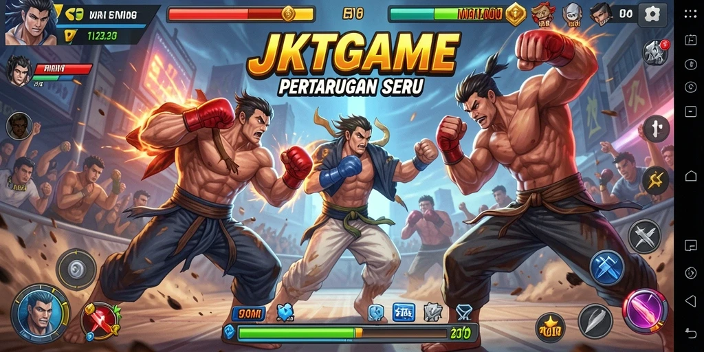 Gameplay JKTGAME menampilkan pertarungan memukau dan karakter unik.