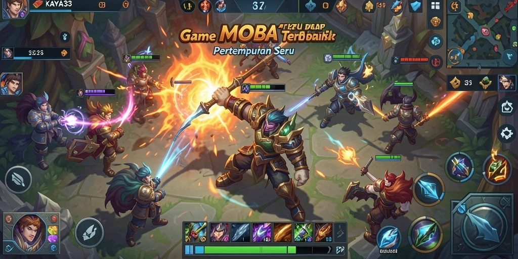 Tampilan gameplay menarik dengan aksi pertempuran MOBA.