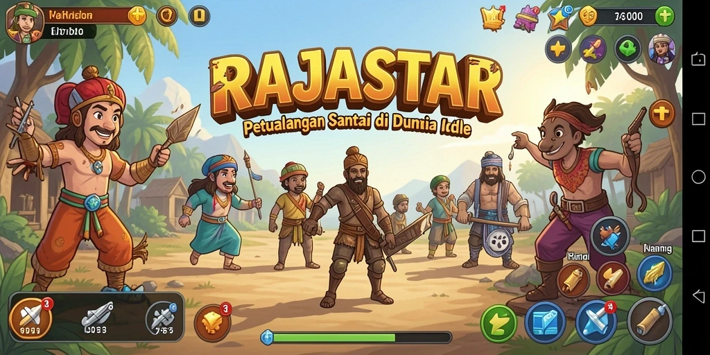 Screenshot gameplay RAJASTAR yang menampilkan karakter dan aktivitas Idle.
